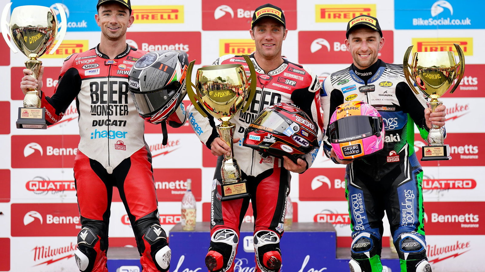 Oulton Park, Race Three, Podium , Irwin,Bridewell, Jackson, round 9 , 2023 showdown, BSB,